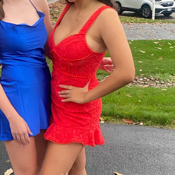 Bodycon red lace mini dress. (Boutique) - Picture 4 of 5